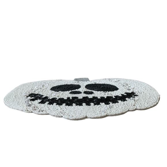 Christian Siriano Halloween Jack O Lantern Beaded Placemat 15" Black White NEW - Picture 4 of 10